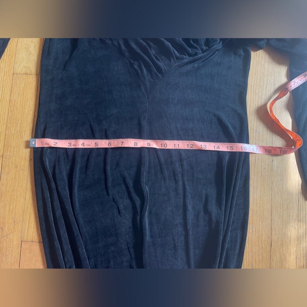 90s Vintage Slinky Black Stretch Long Sleeve Maxi Dress - Picture 10 of 14